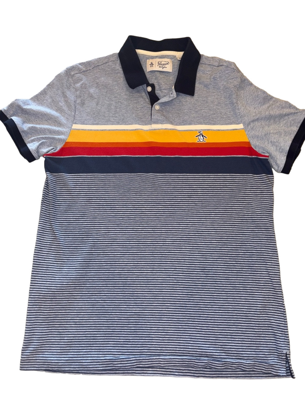 Original Penguin Mens Large Retro Striped Golf Polo Shirt - Picture 2 of 5